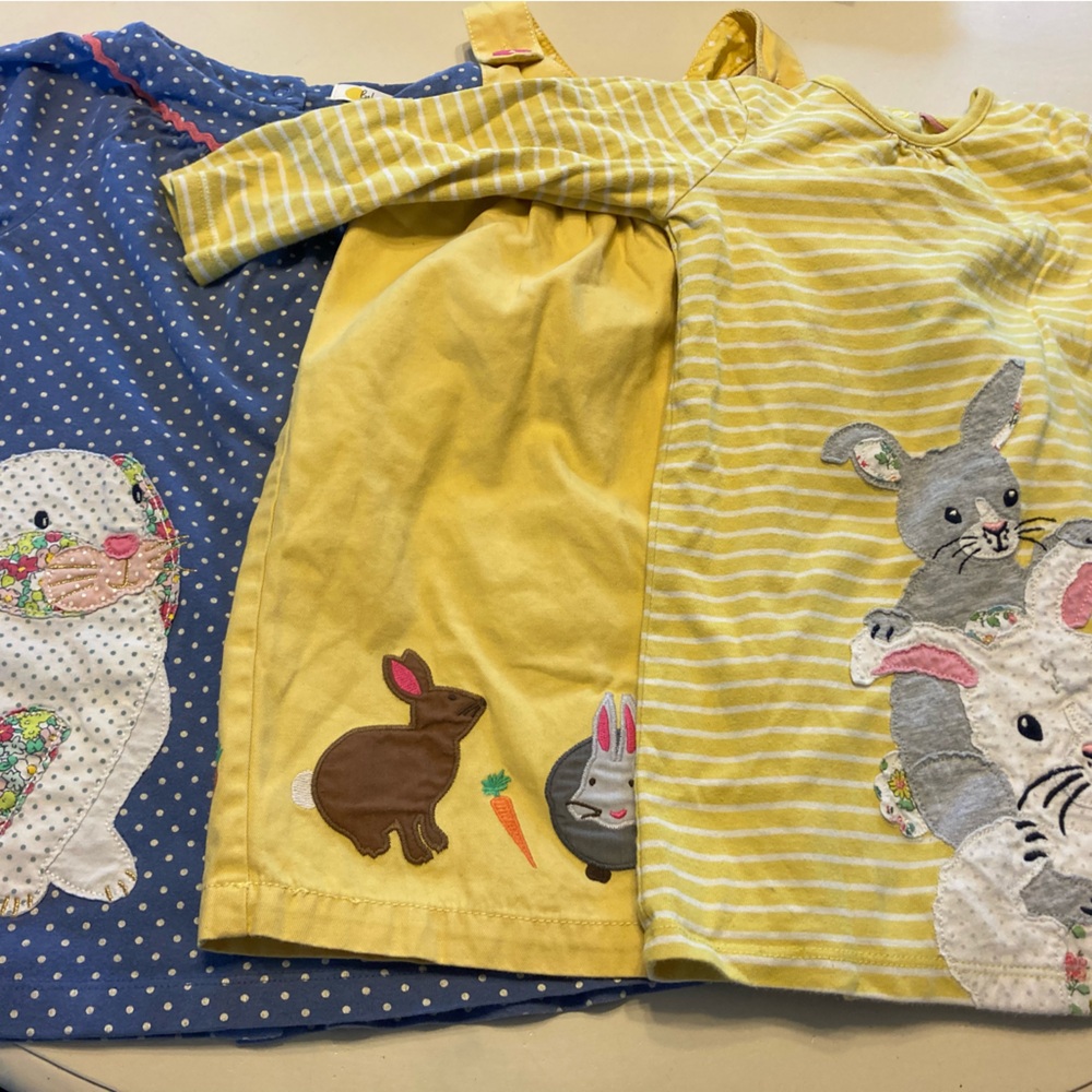 Lot of three Mini Boden bunny appliqué dresses size 2-3y